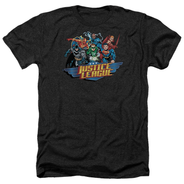Charcoal men's heather t-shirt with Justice League Ready To Fight graphic