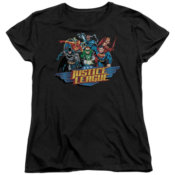 Black women's t-shirt with Justice League Ready To Fight graphic
