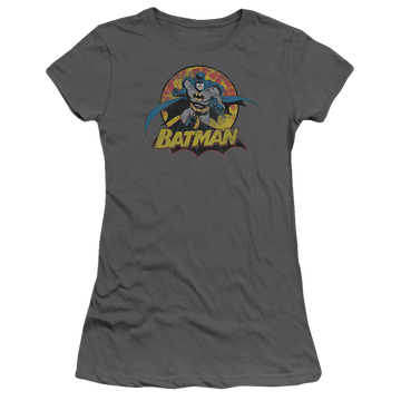 Charcoal juniors t-shirt with Justice League Batman Rough Distress graphic