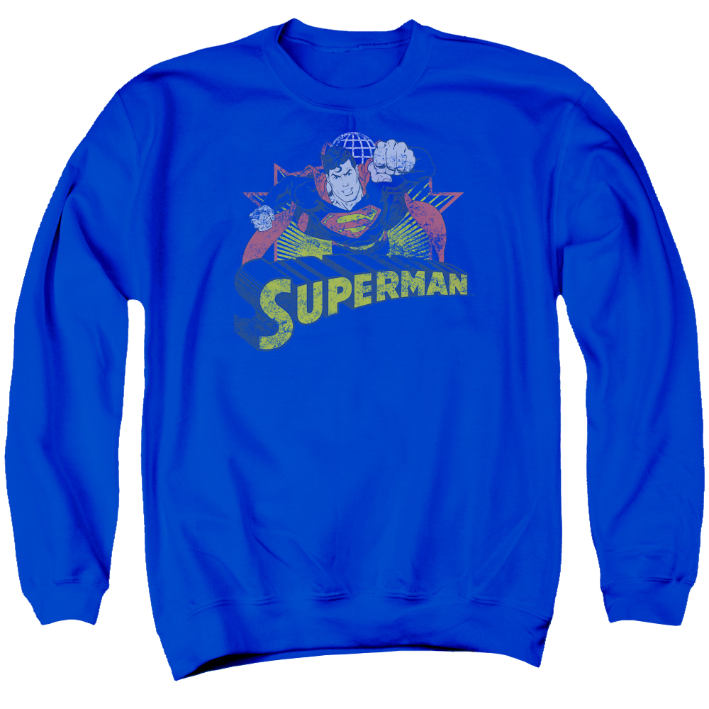 Justice League Superman Rough Distress Men's Crewneck Sweatshirt Men's Crewneck Sweatshirt Superman   