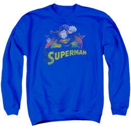 Justice League Superman Rough Distress Men's Crewneck Sweatshirt Men's Crewneck Sweatshirt Superman   