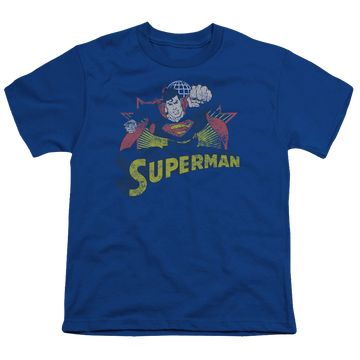 Royal youth t-shirt for ages 8 to 12 with Superman Rough Distress graphic