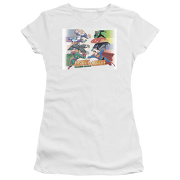 Justice League Evildoers Beware - Juniors T-Shirt Juniors T-Shirt Justice League   