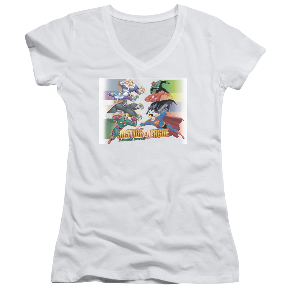 Justice League Evildoers Beware Juniors V-Neck T-Shirt Juniors V-Neck T-Shirt Justice League   