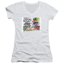 Justice League Evildoers Beware Juniors V-Neck T-Shirt Juniors V-Neck T-Shirt Justice League   