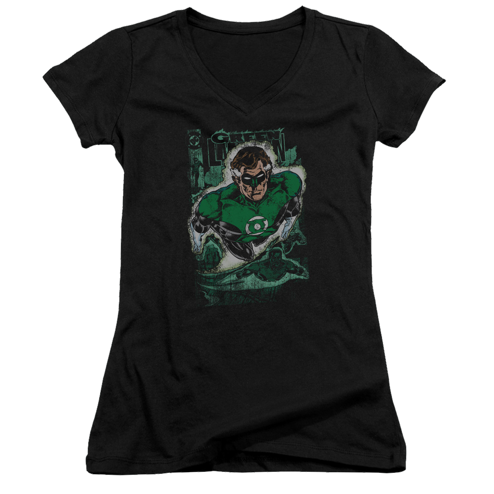 Green Lantern Green Lantern #1 Distress - Juniors V-Neck T-Shirt Juniors V-Neck T-Shirt Green Lantern   