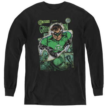 Black youth long sleeve t-shirt with Green Lantern #1 Distress graphic