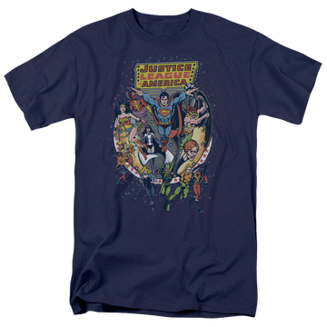 Navy men's regular fit t-shirt with Justice League Star Group graphic