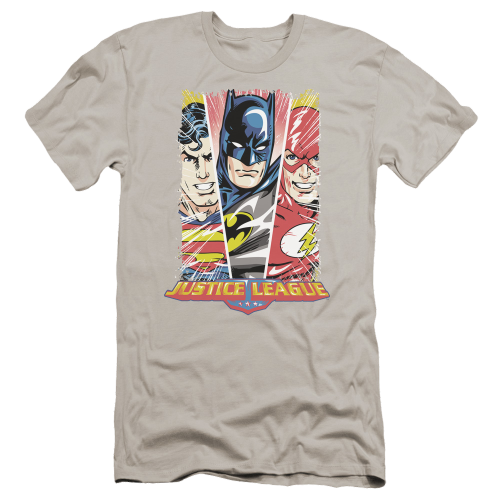 Justice League Hero Triptych Men's Premium Slim Fit T-Shirt Men's Premium Slim Fit T-Shirt Justice League   