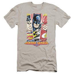 Justice League Hero Triptych Men's Premium Slim Fit T-Shirt Men's Premium Slim Fit T-Shirt Justice League   