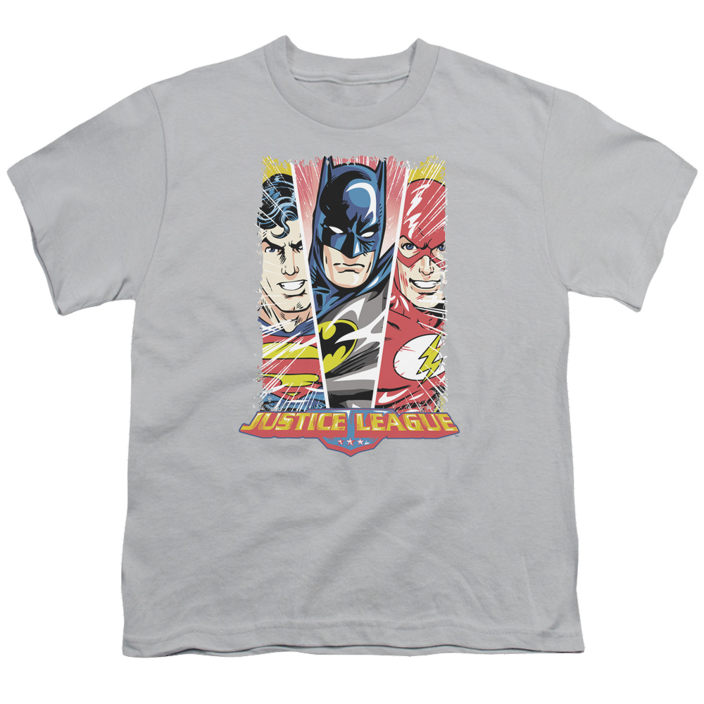 Justice League Hero Triptych - Youth T-Shirt Youth T-Shirt (Ages 8-12) Justice League   