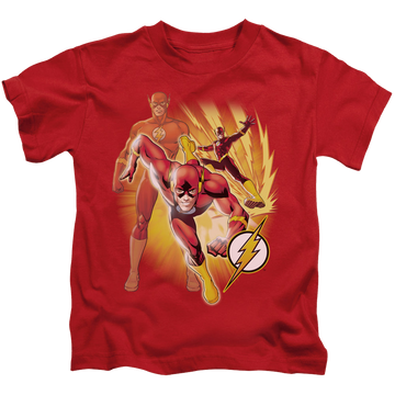 Red kid's t-shirt for ages 4 to 7 with Flash Collage graphic