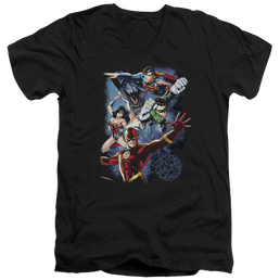 Justice League Galactic Attack Color Men's V-Neck T-Shirt Men's V-Neck T-Shirt Justice League   