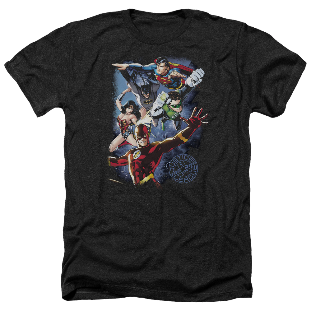 Justice League Galactic Attack Color Men's Heather T-Shirt Men's Heather T-Shirt Justice League   