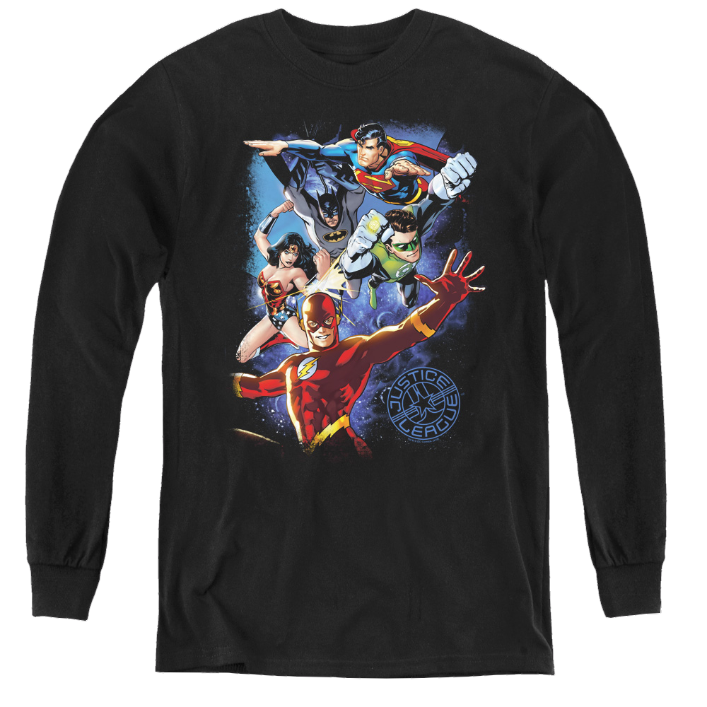 Justice League Galactic Attack Color - Youth Long Sleeve T-Shirt Youth Long Sleeve T-Shirt Justice League   