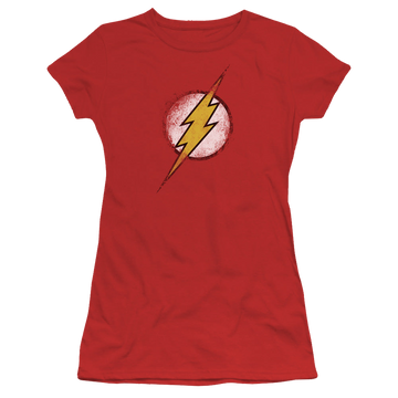 Red juniors t-shirt with The Flash Destroyed Flash Logo graphic