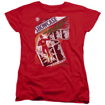 Red women's t-shirt with The Flash Showcase #4 Cover graphic