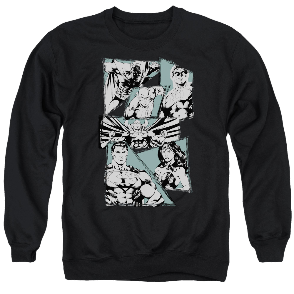 Justice League A Mighty League Men's Crewneck Sweatshirt Men's Crewneck Sweatshirt Justice League   