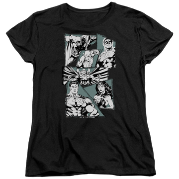 Black women's t-shirt with Justice League A Mighty League graphic