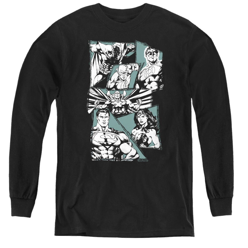 Justice League A Mighty League - Youth Long Sleeve T-Shirt Youth Long Sleeve T-Shirt Justice League   