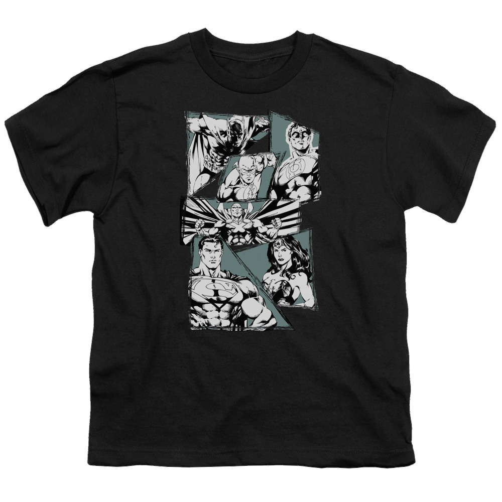 Justice League A Mighty League - Youth T-Shirt Youth T-Shirt (Ages 8-12) Justice League   