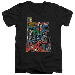 Justice League Lettered League Men's V-Neck T-Shirt Men's V-Neck T-Shirt Justice League   