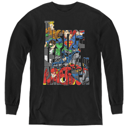 Justice League Lettered League - Youth Long Sleeve T-Shirt Youth Long Sleeve T-Shirt Justice League   