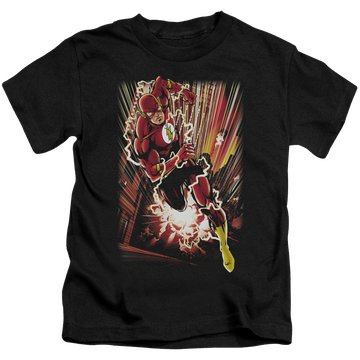 Black kid's t-shirt for ages 4 to 7 with The Flash Street Speed graphic