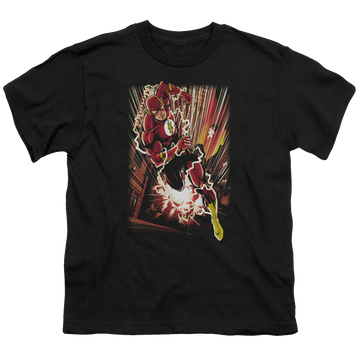 Black youth t-shirt for ages 8 to 12 with The Flash Street Speed graphic