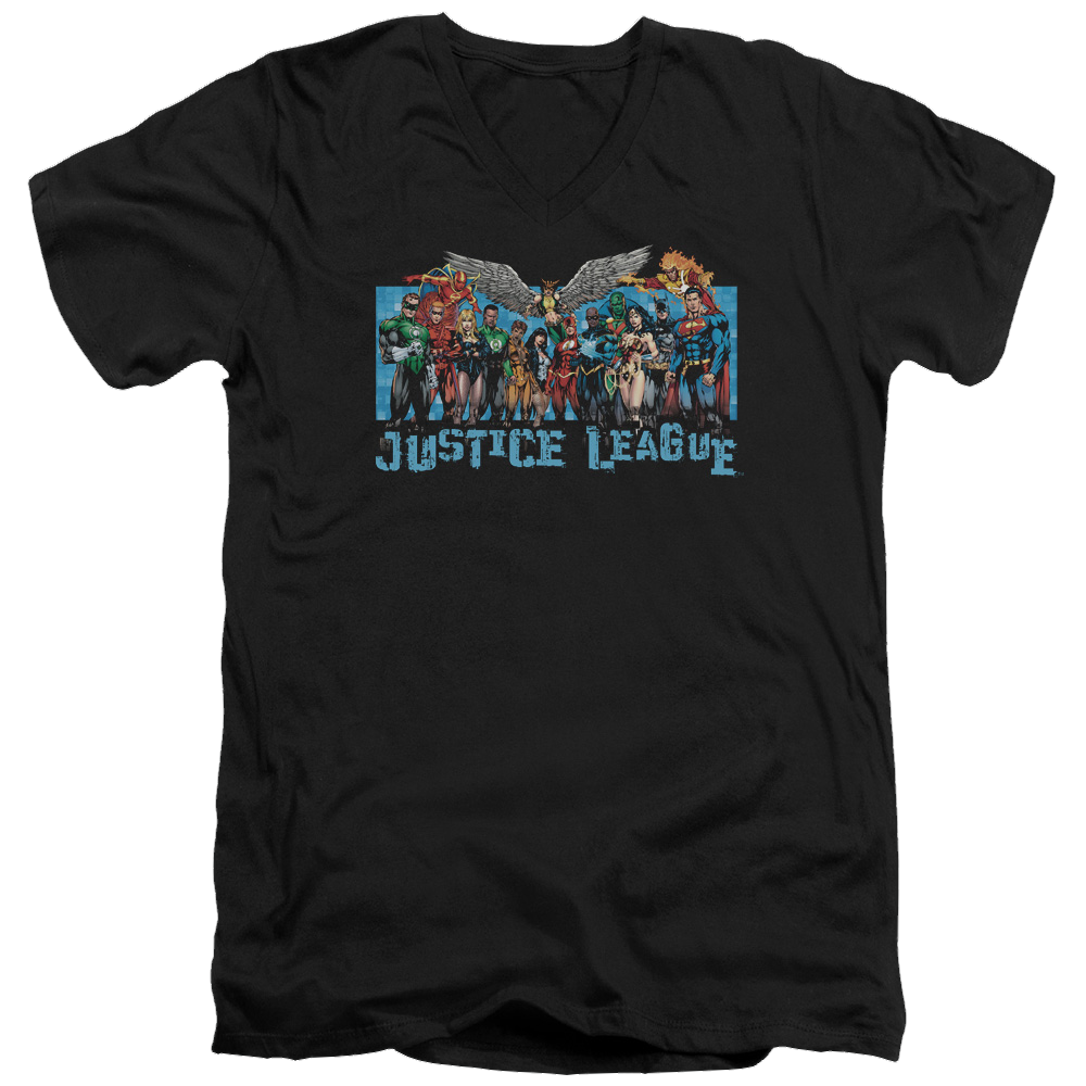 Justice League League Lineup Men's V-Neck T-Shirt Men's V-Neck T-Shirt Justice League   