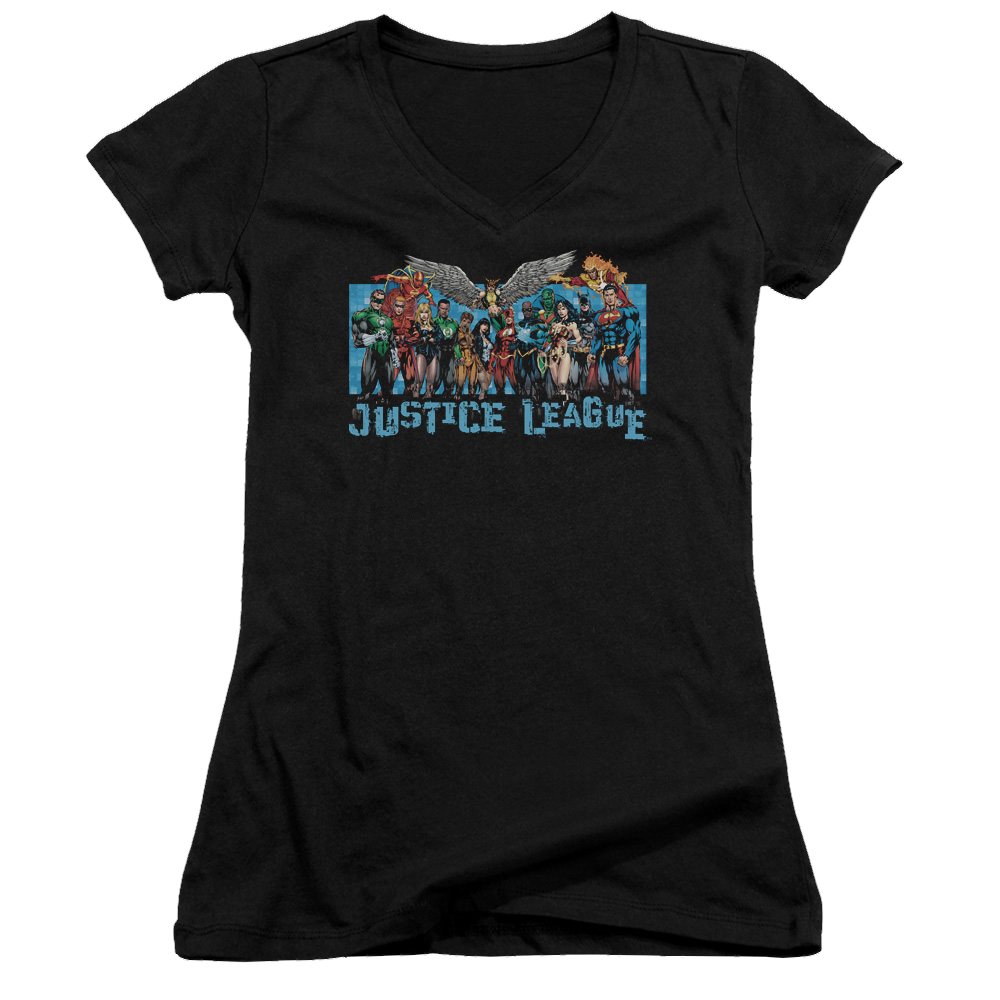 Justice League League Lineup Juniors V-Neck T-Shirt Juniors V-Neck T-Shirt Justice League   