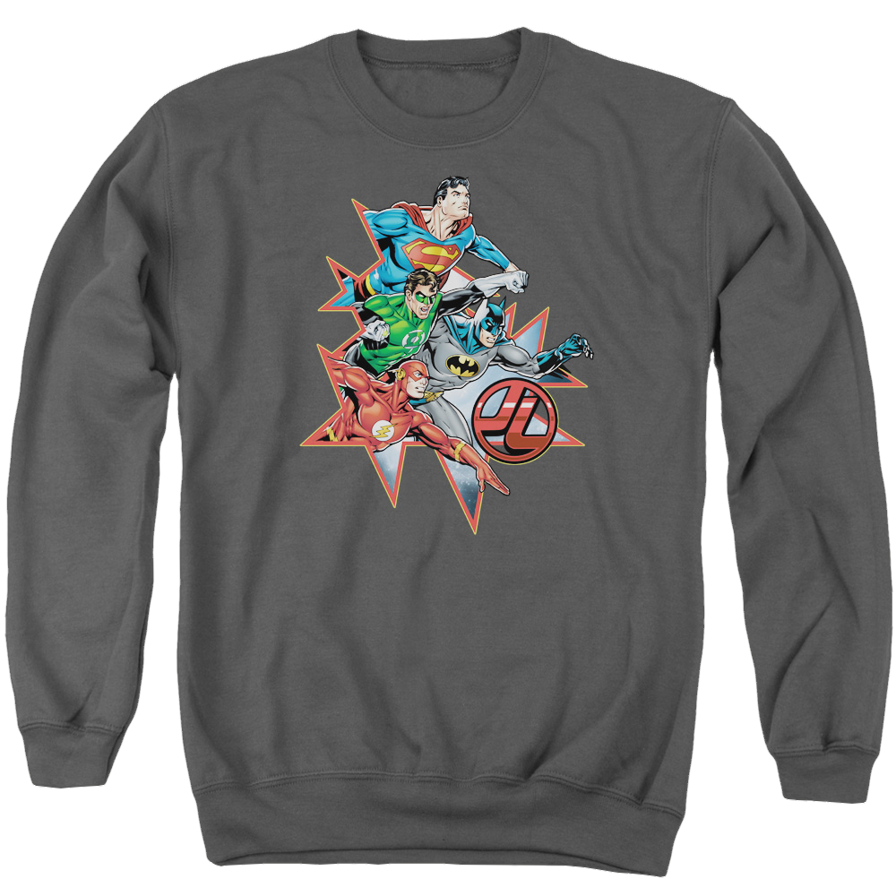 Justice League Starburst Men's Crewneck Sweatshirt Men's Crewneck Sweatshirt Justice League   