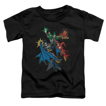 Black toddler t-shirt with Justice League Action Stars graphic