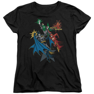 Black women's t-shirt with Justice League Action Stars graphic