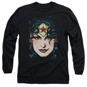 Black men's long sleeve t-shirt with Justice League Wonder Woman Head graphic