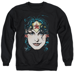 Justice League Wonder Woman Head Men's Crewneck Sweatshirt Men's Crewneck Sweatshirt Wonder Woman   