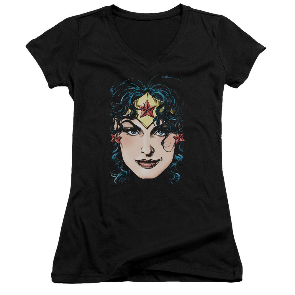 Justice League Wonder Woman Head Juniors V-Neck T-Shirt Juniors V-Neck T-Shirt Wonder Woman   