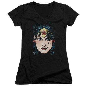 Justice League Wonder Woman Head Juniors V-Neck T-Shirt Juniors V-Neck T-Shirt Wonder Woman   