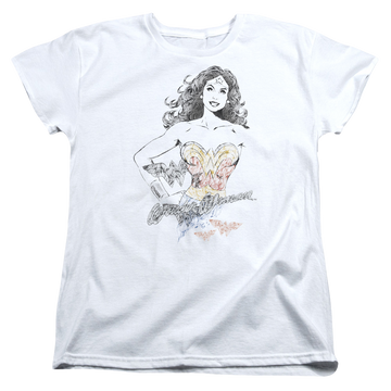 White women's t-shirt with Wonder Woman Justice League Wonder Squiggles graphic