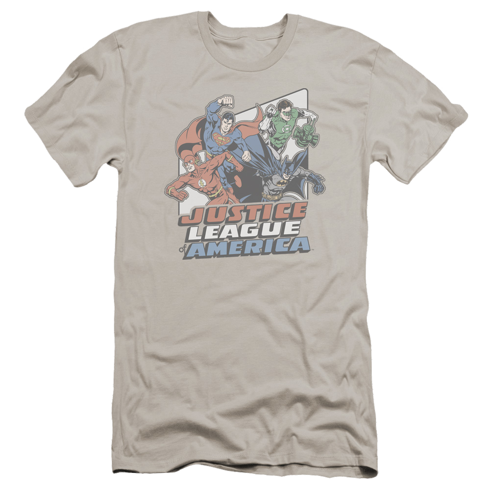 Justice League Four Against Crime Men's Premium Slim Fit T-Shirt Men's Premium Slim Fit T-Shirt Justice League   