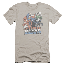 Justice League Four Against Crime Men's Premium Slim Fit T-Shirt Men's Premium Slim Fit T-Shirt Justice League   