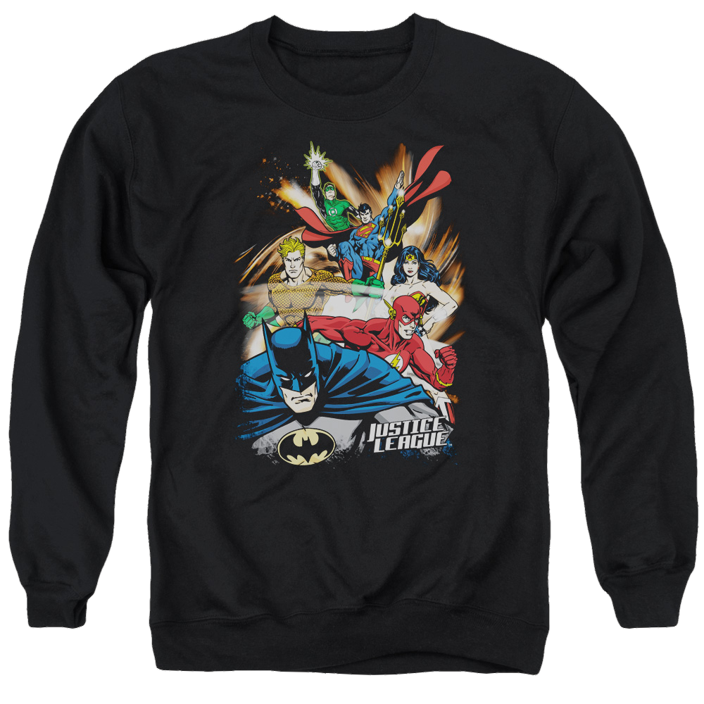 Justice League Starburst Men's Crewneck Sweatshirt Men's Crewneck Sweatshirt Justice League   