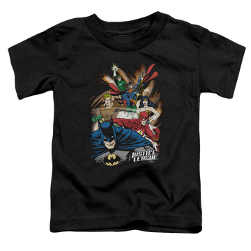 Black toddler t-shirt with Justice League Starburst graphic