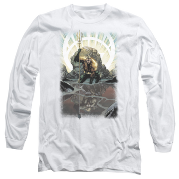 White men's long sleeve t-shirt with Brightest Day Aquaman graphic