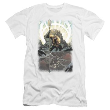 White men's premium slim fit t-shirt with Brightest Day Aquaman graphic