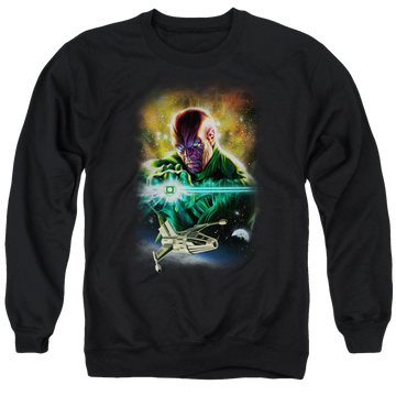 Black men's crewneck sweatshirt with Green Lantern Justice League Abin Sur graphic