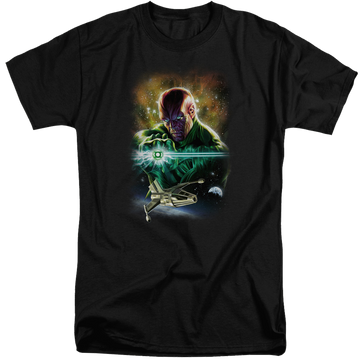 Black men's tall fit t-shirt with Green Lantern Justice League Abin Sur graphic