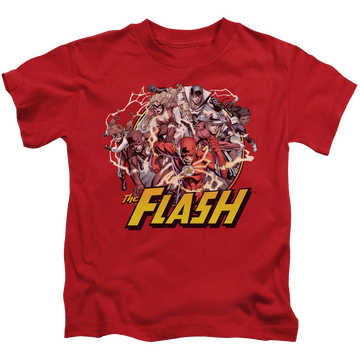 Red kid's t-shirt for ages 4 to 7 with Flash Family graphic