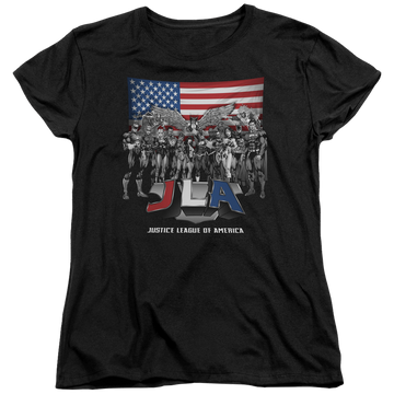 Black women's t-shirt with Justice League All American League graphic