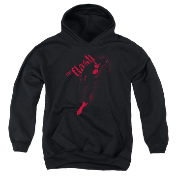 Black youth hoodie for ages 8 to 12 with Flash Darkness graphic